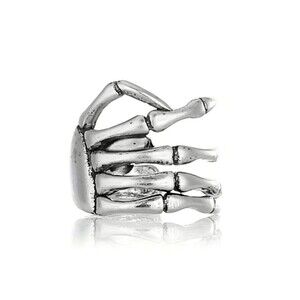 Halloween Punk Ear Clip Skull Hand Claw Bold Statement - Silver-tone
